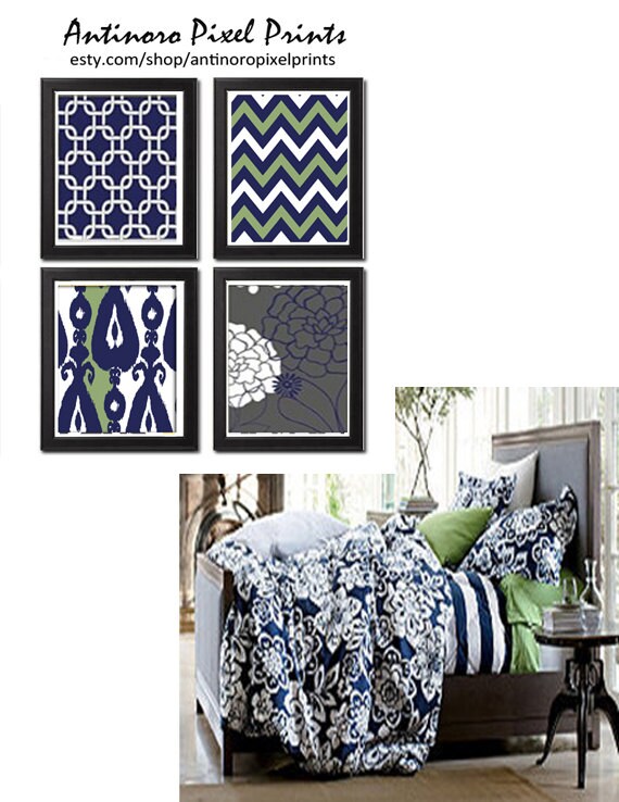 Navy White Wall Art Vintage / Modern Inspired Set of 4 8 Etsy
