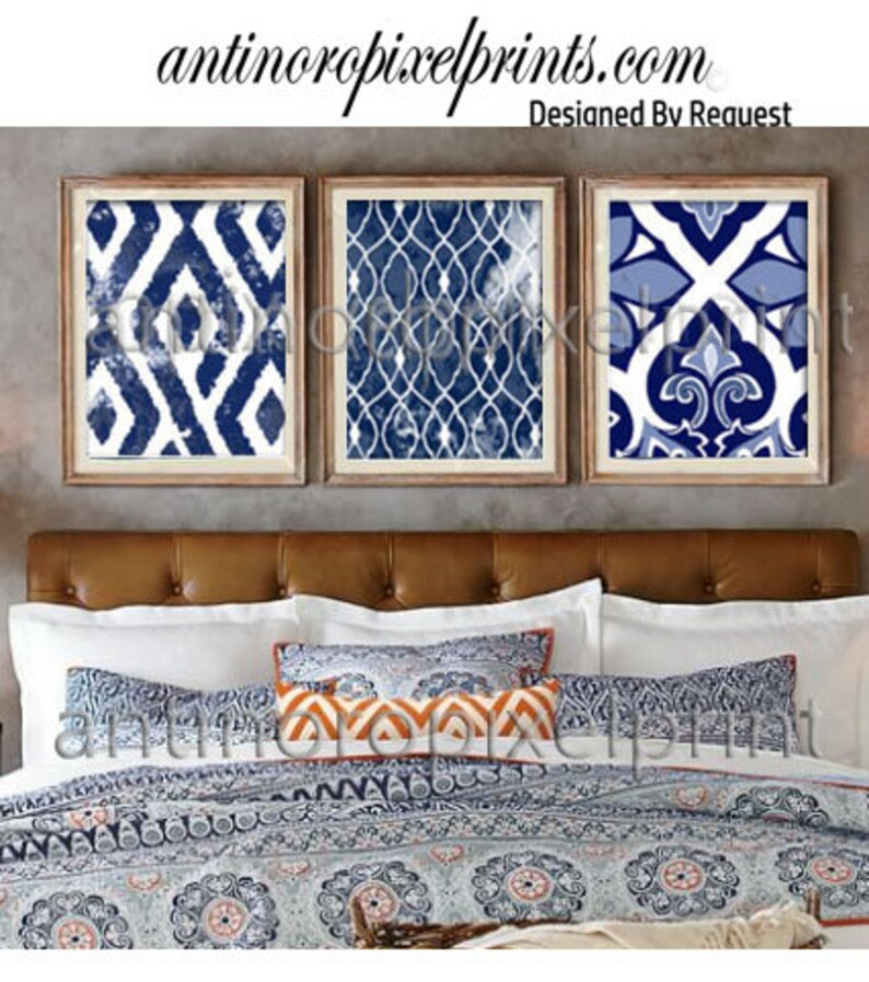 Ikat Geo Blue White Prints Set of 3 12x12 Wall Art Prints Etsy