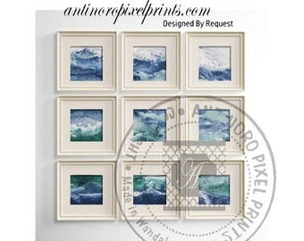 Sea Watercolor Wall Art Prints, Modern inspired Art Prints - (3) 8x8 Prints (UNFRAMED)