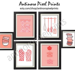 Koralle weiß Damast Küchenutensilien Werkzeuge Art | Etsy