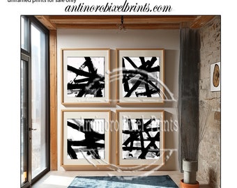 Modern Contemporary Abstract Black White Prints, Set of (4) Wall Art Prints, Custom Colors Sizes Available, Click Size #1695247633