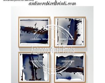 Modern Art Abstract Blue White Gray Prints, Set of (4) Wall Art Prints, Custom Colors Sizes Available, Click Size #1695363799