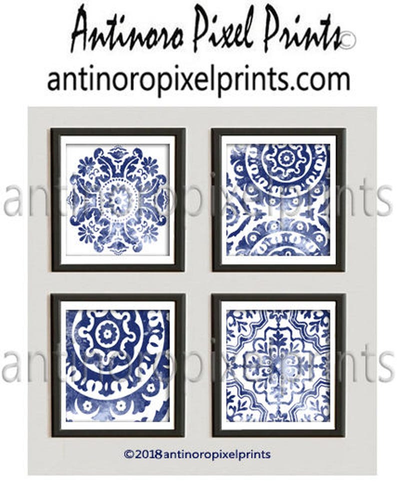 12x12 Prints 4 Custom Colors Sizes Available #586035225 Art Watercolor Damask Navy Indigo Blues White Prints,