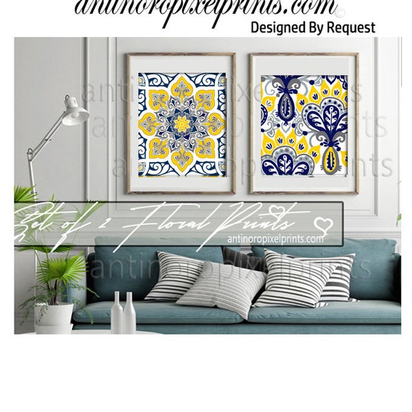 Navy Gray Yellow Etsy