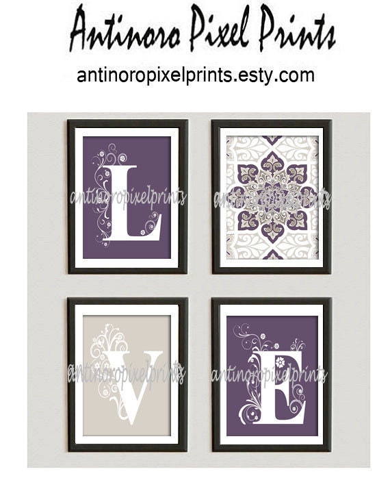 Home Decor Digital Love Purple Beige White Wall Art Vintage / Etsy