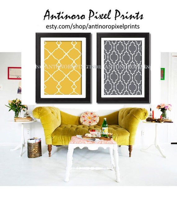 Items similar to Giclee Poster Wall Art Citron Yellow Grey White Wall