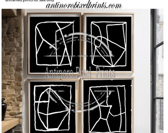 Modern Abstract Black White Prints, Set of (4) Wall Art Prints, Custom Colors Sizes Available, Click Size #1695270853