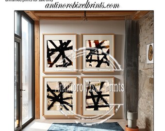 Modern Art Abstract Black Beige Brown Prints, Set of (4) Wall Art Prints, Custom Colors Sizes Available, Click Size #1695363799