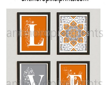 Art Love Ikat Burnt Orange Grey Modern inspired Art Prints Collection  -Set of (4) - 8x10 Prints -(UNFRAMED)