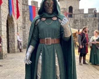Costume cosplay del Dottor Destino, cattivo Marvel, Avengers, Doomsday, mantello verde con cappuccio, Halloween, Comic Con