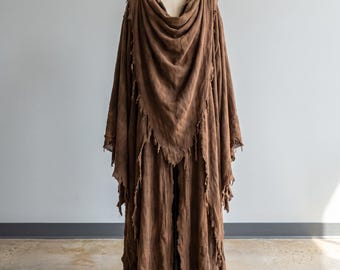 Disfraz de túnica con capucha marrón desgastada de Eldritch / Capa de monje ermitaño medieval / Disfraz de Halloween renacentista para adulto
