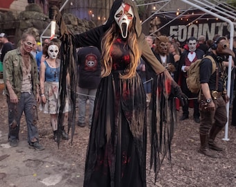 Bloody Tattered Hooded Robe Dress | Horror Slasher Halloween Costume