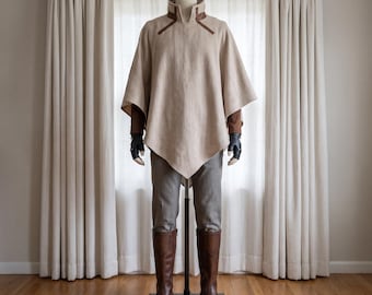 Mittelalterliches Wanderer-Kostümset: Poncho, Umhang, Hose, Handschuhe, Stiefel – Halloween, Comic Con, LARP, Cosplay