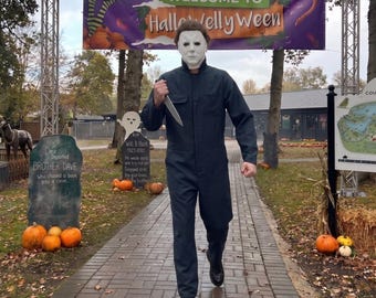 Navy Michael Myers  Horror Costume | White Mask Halloween Jumpsuit | Classic Slasher Villain Costume Adult