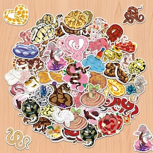 50pcs Cute  Floral Snake Sticker Pack - Ball Python  Reptile Decals for Laptop, Planner  Journaling (1.8" - 3.3")