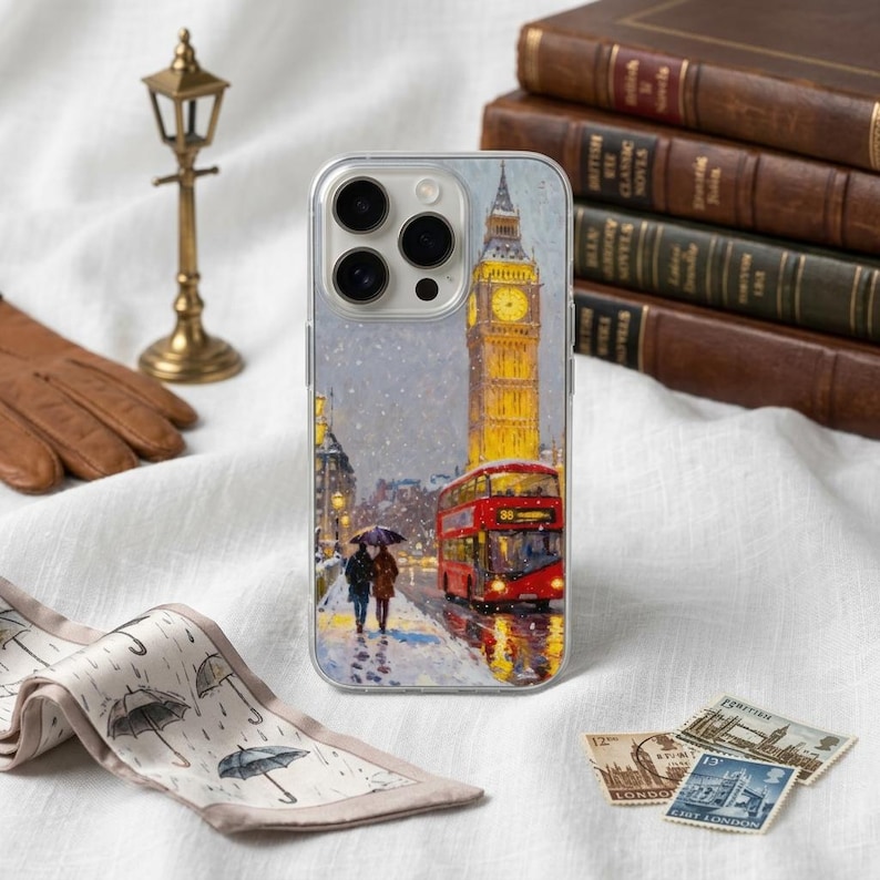 Big Ben R Design London Phone Case Vintage UK Oil Painting Red Bus United Kingdom Phone ...