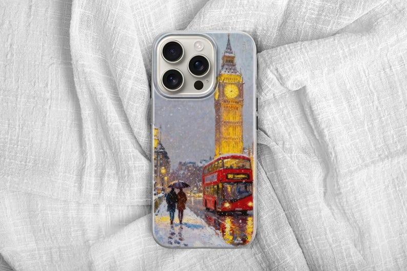 Big Ben R Design London Phone Case Vintage UK Oil Painting Red Bus United Kingdom Phone ...