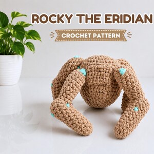 Haakpatroon van Rocky de Eridian, een door Project Hail Mary geïnspireerd amigurumi-alienknuffeldier voor beginners.