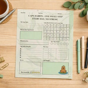 Registro de hábitos de Capybara imprimible, inserto para diario de autocuidado diario (descarga en PDF)