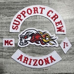 Support Crew Arizona MC Biker Patch Set | Flaming Skull, MC, 1% Diamond