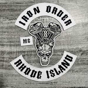 Iron Order MC Rhode Island Back Patch Set | Skull V-Twin Engine Biker Vest Applique