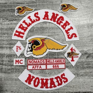 Hells Angels Nomads MC Biker Patch Set | Skull Winged Helmet Back Rockers