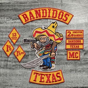 Bandidos Texas MC Patch Set | Embroidered 1%er Diamond Badges & Motorcycle Club Back Patches