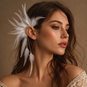 Fjäderörhängen, Boho Statement-smycken, Vitt brudtillbehör