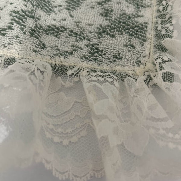 Thick Washcloth Ministry, Lace with Ruffle Ivory Lace Olive Green and Ivory