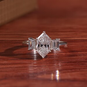 2.00CT Modified Hexagon Lab Grown Diamond Engagement Ring, IGI Certified, Side Trapezoid Diamonds