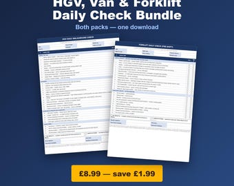 HGV Van & Forklift Daily Check Bundle | Walkaround Checklist + Driver Defect Report + Forklift Pre Shift Inspection | Excel + PDF