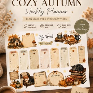 Cozy Autumn Weekly Planner Printable | Watercolor Fall Weekly Planner | Undated Planner PDF | Digital Download | Aesthetic Weekly Organizer