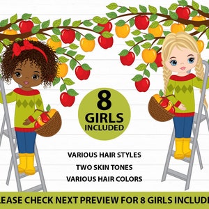Girls Picking Apples Clipart - Vector Apples Clipart, Girls Clipart, Apple Girl Clipart, Kids Clipart, Apples Girls Clip Art