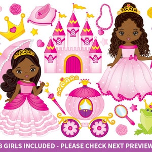 Princess Clipart - Vector Princess Clipart, Fairy Tale Clipart, African American Clipart, Little Princess Clipart, Princess Clip Art