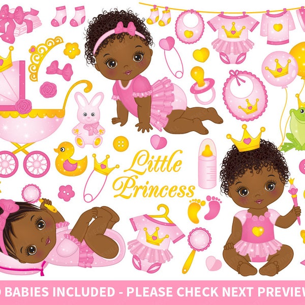 Baby Girl Clipart - Vector Princess Clipart, Baby Clipart, Newborn Clipart, Princess Clipart, African American Clipart, Baby Girl Clip Art