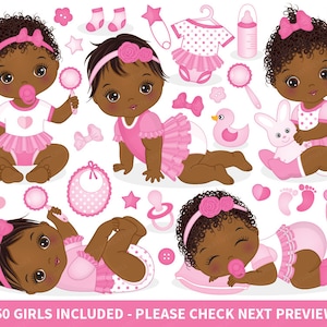 Baby Girl Clipart, Vector Baby Clipart, Afro Baby Clipart, Pasgeboren Clipart, Afro-Amerikaanse Clipart, Zwarte Baby Clipart, Bundel Illustraties