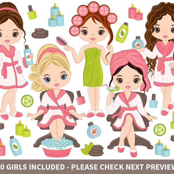 60 Spa Girls Clipart - Vector Spa Girl, Spa Party Clipart, Spa Clipart, Makeup Clipart, Manicure Clipart, Beauty Clipart, Spa Girl Clip Art