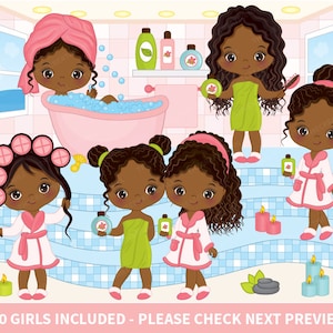 90 Little Spa Girls Clipart - Vector Spa, Spa Party Clipart, Spa Clipart, Clipart, African American Clipart, Sticker Clipart, Spa Clip Art