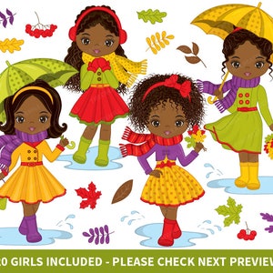 Autumn Girls Clipart - Vector Girls Clipart, Autumn Girl Clipart, Girl Clipart, African American Clipart, Fall Girl Clip Art