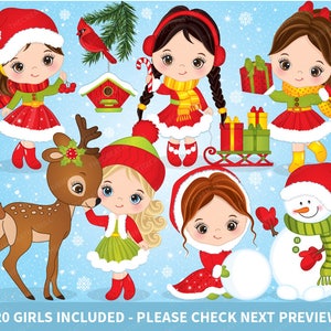 Christmas Girls Clipart - Vector Christmas Clipart, Little Girls Clipart, Sticker Girl Clipart, Christmas Clipart, Christmas Girl Clip Art