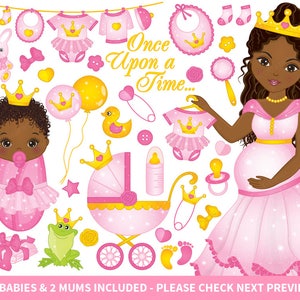 Baby Princess Clipart - Vector Princess Clipart, Baby Clipart, Newborn Clipart, Baby Girl Clipart, African American Clipart, Baby Clip Art