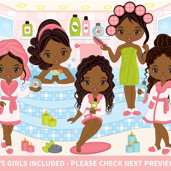 75 Spa Girls Clipart - Vector Spa Girl, Spa Party Clipart, African American Clipart, Pamper Clipart, Beauty Clipart, Spa Girl Clip Art