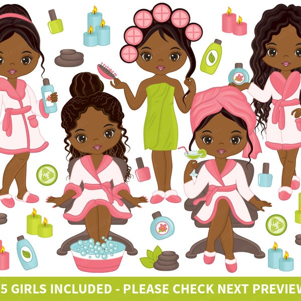 75 Spa Girl Clipart - Vector Spa Girl, Spa Party Clipart, Spa Bundle Clipart, African American Clipart, Beauty Clipart, Black Girl Clip Art
