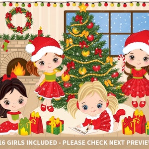 Weihnachten Mädchen Clipart - Vektor Weihnachten Clipart, Kleine Mädchen Clipart, Weihnachtsbaum Clipart, Weihnachten Clipart, Weihnachtsmädchen Clipart