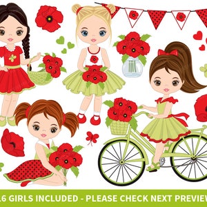 Clipart de papoulas - clipart de papoulas vetoriais, clipart de meninas, clipart de meninas de papoula, clipart de crianças, clipart de meninas de papoula de vetor