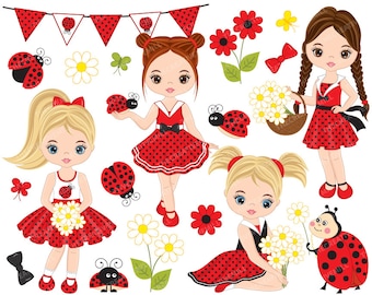 Ladybug Clipart - Vector Ladybird Clipart, Girls Clipart, Ladybug Girl Clipart, Ladybug Clipart, Ladybug Girls Clip Art