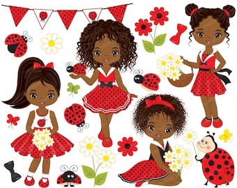 African American Ladybug Clipart - Vector Ladybird Clipart, Ladybug Girl Clipart, Ladybug Clipart, Ladybug Girls Clip Art