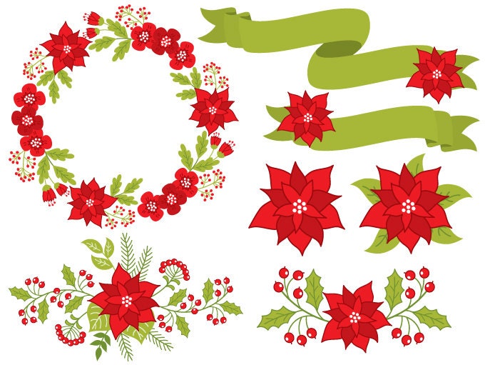 Download Christmas Floral Clipart Digital Vector Poinsettia | Etsy