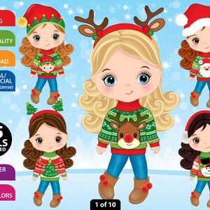Weihnachten Mädchen Clipart, Vektor Little Girl, Puppe, Charakter, Xmas, Ugly Pullover, Kind, Süßes Kleinkind PNG, Pom Pom, Strickpullover Clip Art