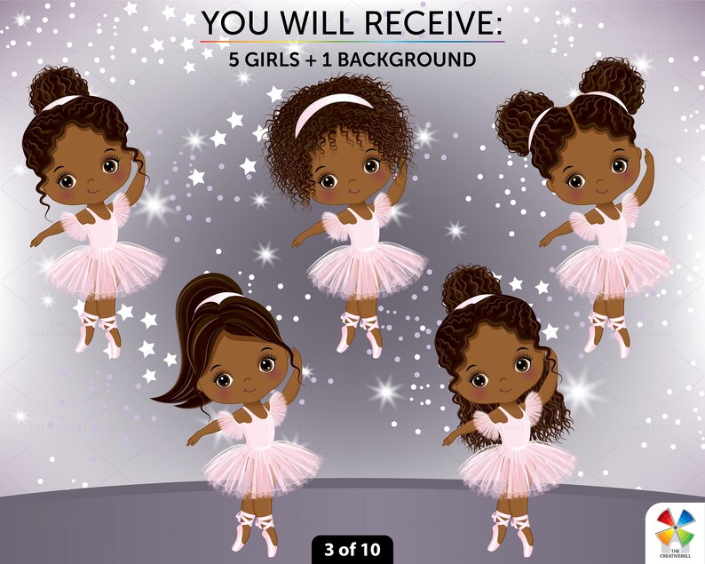 Pink Ballerina Clipart Vector Ballerina Ballet Afro Puffs - Etsy
